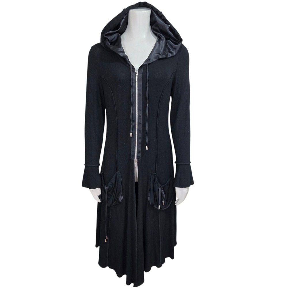 Joseph Ribkoff Duster Jacket Womens 8 Black Hooded Asymmetric Fairy Whimsigoth